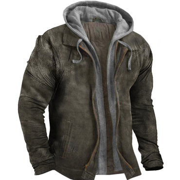 Men's Outdoor Retro Deerskin Chic Fleece Patchwork Hooded Jacket