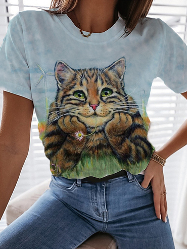 Womens Casual Fashion Cat Print Chic T-shirt