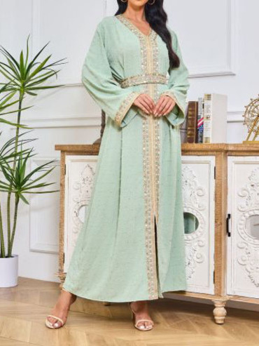 Stylish And Comfortable Moroccan Chic Muslim Embroidered Dress Robe