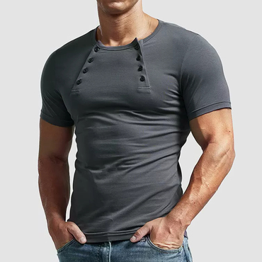 Men's Casual Double Breasted Chic Henley Collar Short Sleeve T-shirt