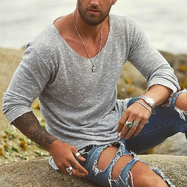 Men's Boho Loose Casual Chic Long Sleeve Neck T-shirt