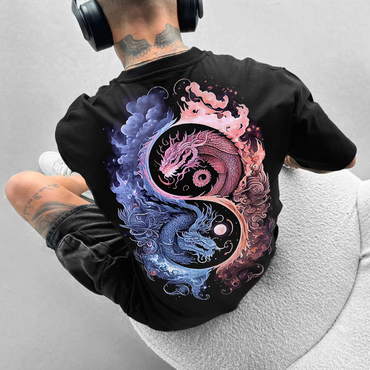 Unisex Casual Dragon Totem Print Chic T-shirt