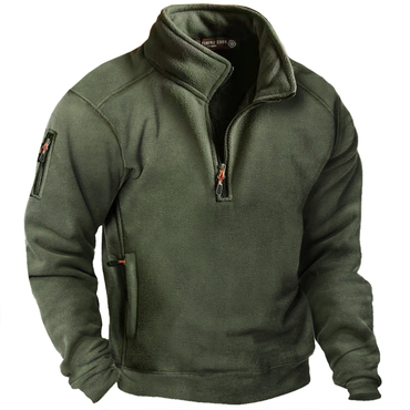 Men's Outdoor Stand Collar Chic Zipper Bottom Fleece Sweatshirt Jacket