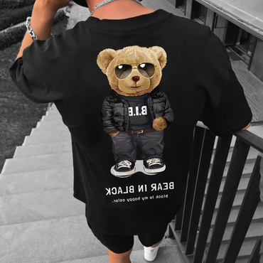 Teddy Bear Print Fashion Chic Casual Oversized Men's T-shirt