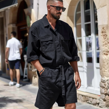 Cotton Retro British Style Chic Men's Work Jumpsuit Rompers