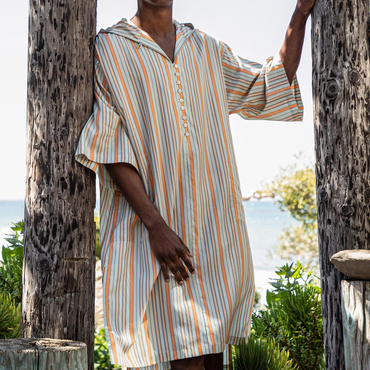 Kaftan Striped Beach Resort Print Chic Hooded Robe