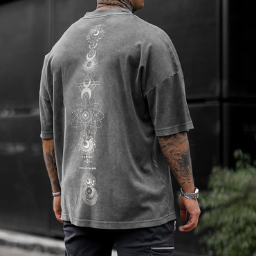 Sun And Moon Print Chic Oversized Men's T-shirt