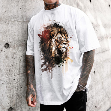 Men's Casual Lions Print Chic T-shirt