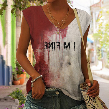 Women's Bloody Im Fine Chic Halloween Print Tank Top