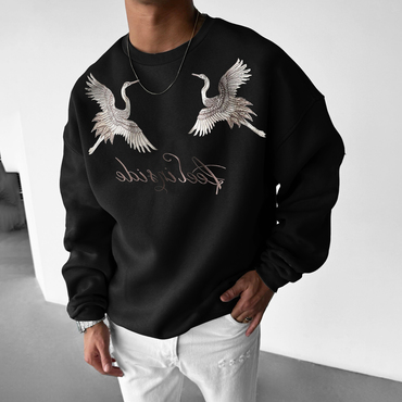 Men's Crane Letter Crew Neck Chic Sweatshirt