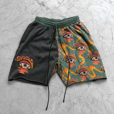 Unisex Retro Eye Print Chic Track Shorts