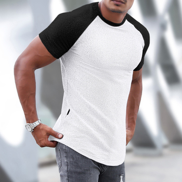 Men's Sports Short-sleeved Fitness Chic Training T-shirt Running Top Casual Slim Round Neck Solid Color Cotton Bottoming Shir