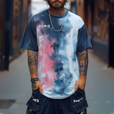 Men's Gradient Color Print Chic Loose Short Sleeve Oversized T-shirt