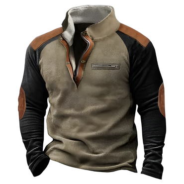 Men's Yellowstone Outdoor Henley Collar Chic Suede Spliced Zipper Sweatshirts