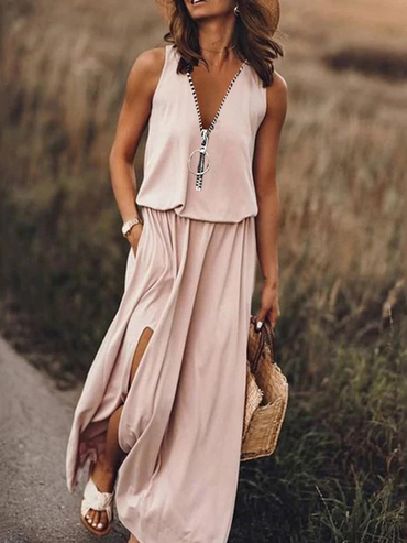 Sleeveless Zipper Slit Maxi Chic Dress