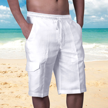 Men's Linen Double Pocket Chic Tethered Beach Cargo Shorts