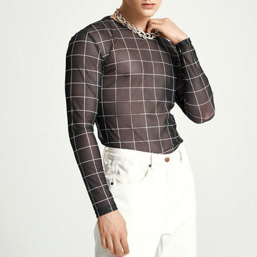 Sexy Sheer Grid Print Chic Sexy Skinny T-shirt