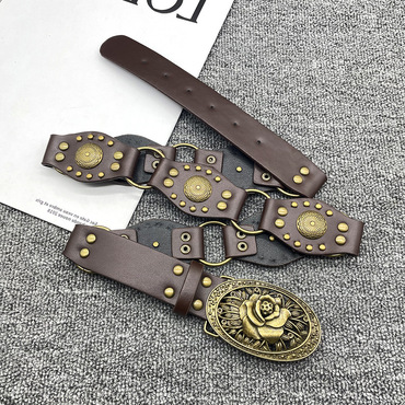 Personalized Western Cowboy Style Chic Metal Ring Buckle Belt