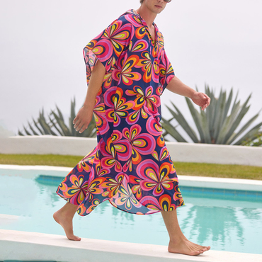 Kaftan Men's Beach Resort Chic Printed Hooded Robe