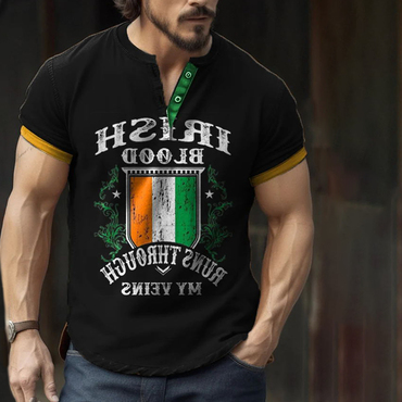 Men's Vintage St. Patrick's Chic Day Printed Henley Neck T-shirt