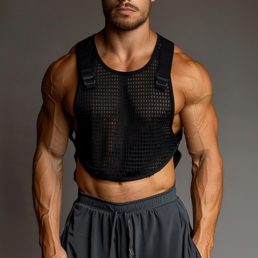 Men's Transparent Mesh Short Chic Functional Gym Sleeveless Top