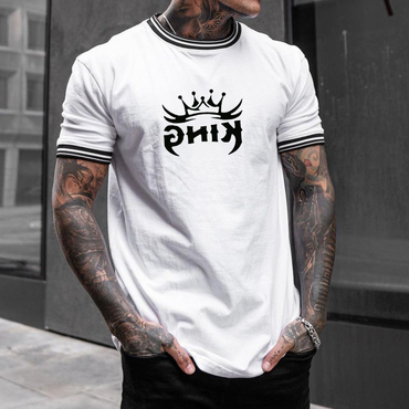 Men's Fashion Crown King Chic Pattern Print Color Matching Casual Short Sleeve T-shirt