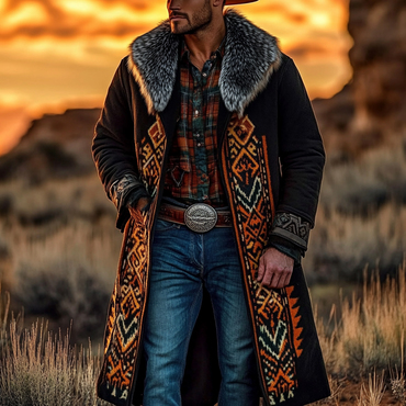 Western Cowboy Retro Aztec Print Chic Ethnic Plush Warm Men's Coat Jacket