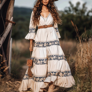 Women's Gypsy Flower Stitching Chic Casual Bohemian Dress