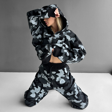 Women Oversize Camouflage Chic Zipper Hoodie