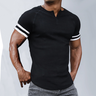 Men's Casual Slim V-neck Chic Short-sleeved T-shirt Fitness Running Sports Tee