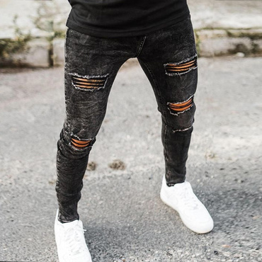 Denim Ripped Print Foot Chic Pants