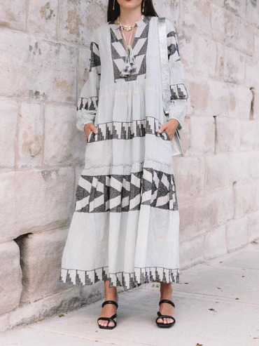 Stylish Black And White Chic Patterned Greek Dress