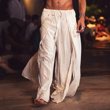 Men's Linen Slit Chic Wide Leg Pants