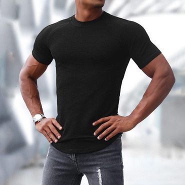 Men's Sports Short-sleeved Fitness Chic Training T-shirt Running Top Casual Slim Round Neck Solid Color Cotton Bottoming Shir