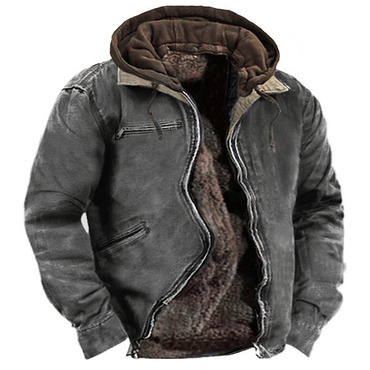 Men's Vintage Outdoor Tactical Chic Hooded Fleece Lined Jacket