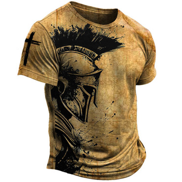 Men's Vintage Spartan Cross Print Chic Short Sleeve Crew Neck T-shirt