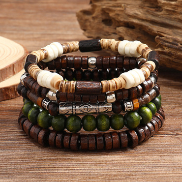 Unisex Multi-layer Elastic Thread Chic Wooden Bead Coconut Shell Bracelet