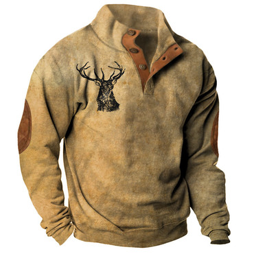 Men's Half Open Collar Chic Sweatshirt Vintage Deer Print