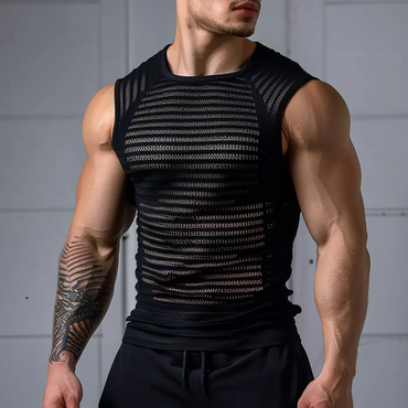 Men's See-through Striped Chic Mesh Sleeveless Tank Top