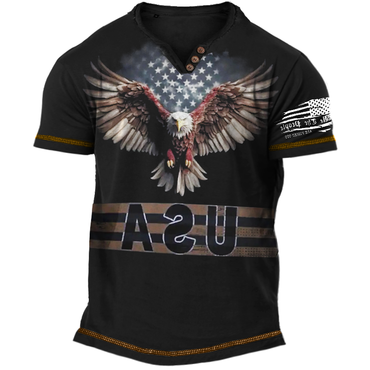 Men's Retro American Flag Chic Flying Eagle Henley T-shirt