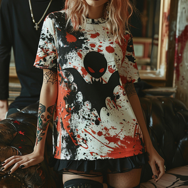 Oversized Halloween T-shirt Pumpkin Chic Bat Tie-dye T-shirt Gothic Dark T-shirt