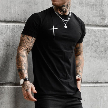 Mens Cross Print Sports Chic Casual T-shirt