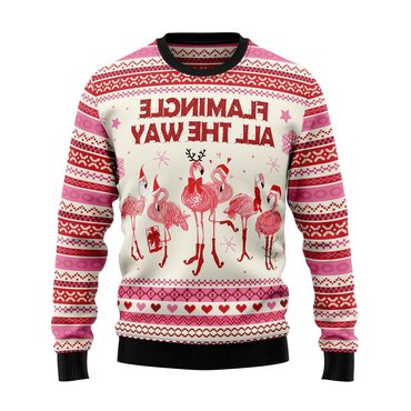 Unisex Vintage Flamingo Flamingle Chic All The Ways Print Crew Neck Ugly Christmas Sweatshirt