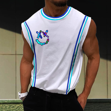 Men's Smiley Color Stripe Chic Printed Sleeveless Vest