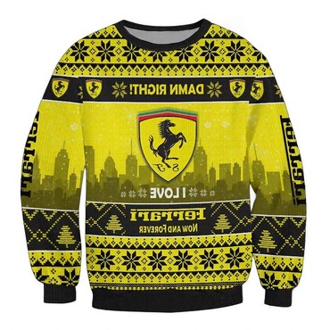 Unisex Vintage Racing Car Chic Ferrari Print Crew Neck Ugly Christmas Sweatshirt