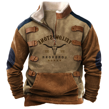 Men's Vintage Western Yellowstone Chic Zipper Stand Collar Sweatshirt