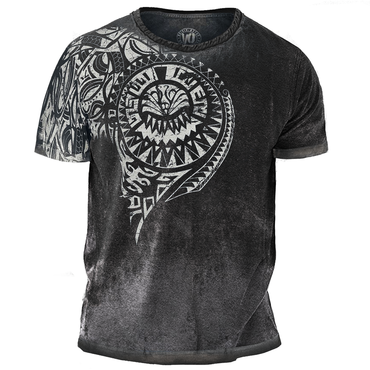 Men's Vintage Burned Tattoo Print Chic Daily Short Sleeve Crew Neck T-shirt