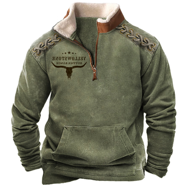 Men's Vintage Western Yellowstone Chic Zipper Stand Collar Sweatshirt