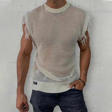 Men's Sheer Mesh Plain Chic Color Sleeveless Top