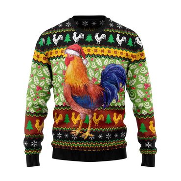 Men's Vintage Chicken Cluck-ry Print Chic Crew Neck Ugly Christmas Sweatshirt